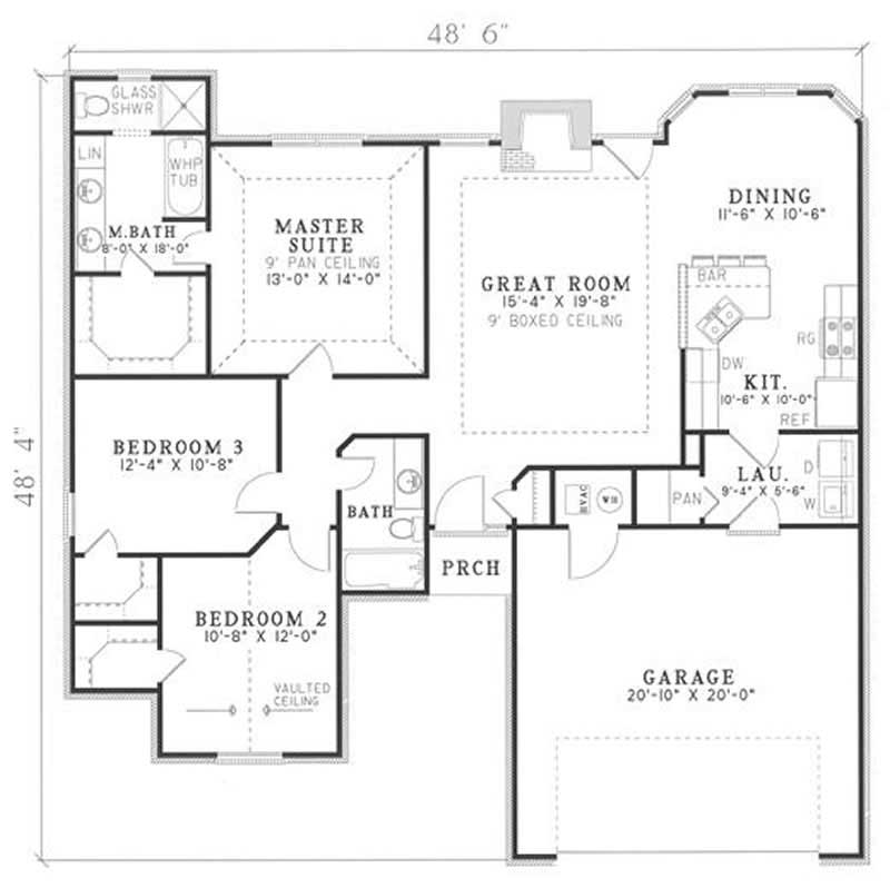 Floor Plan First Story of Small House Plans #153-1851