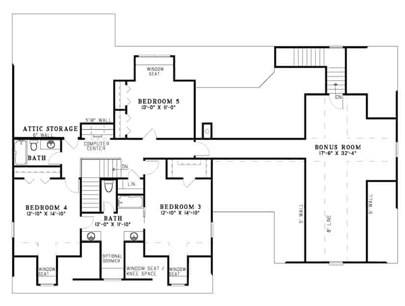 Floor Plan Upper Level of Country Plan #153-1853