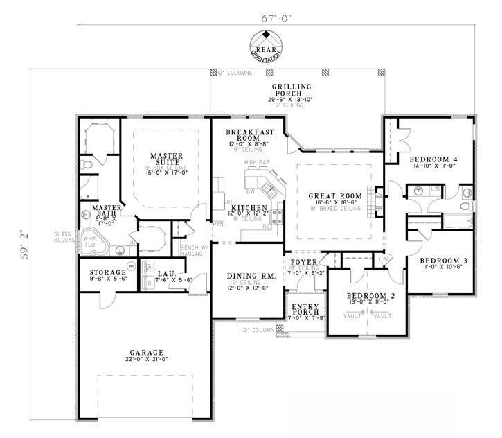 Floor Plan Main Level of Ranch Plan #153-1854