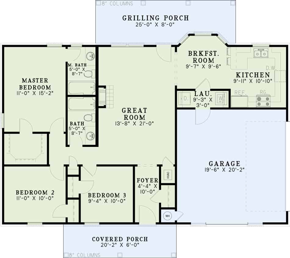 Main Level of Small House Plans #153-1863