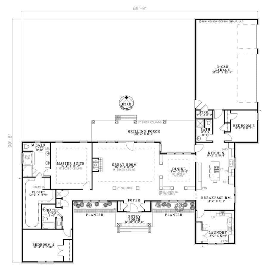 Main Level of Ranch Plan #153-1866