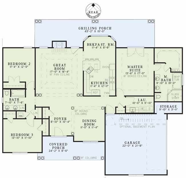 Floor Plan Main Level of Ranch Plan #153-1867