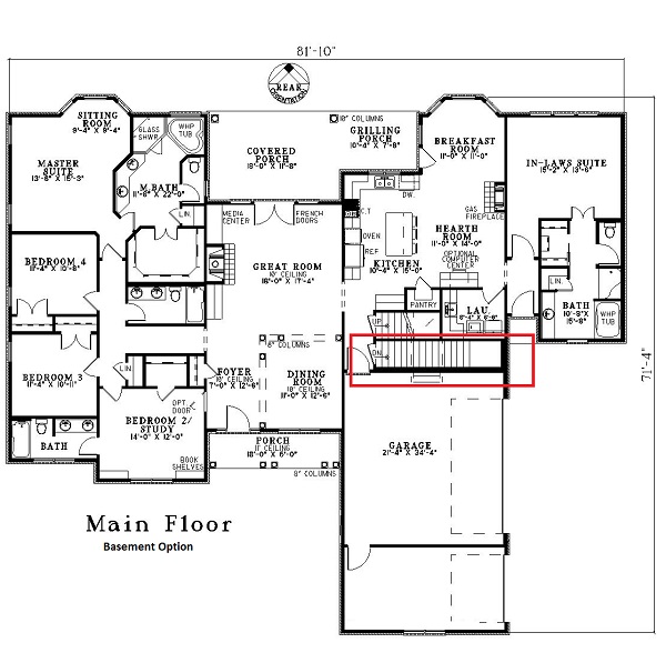 Floor Plan Main Level of In-Law Suite Plan #153-1868 - Basement Option Stair Location