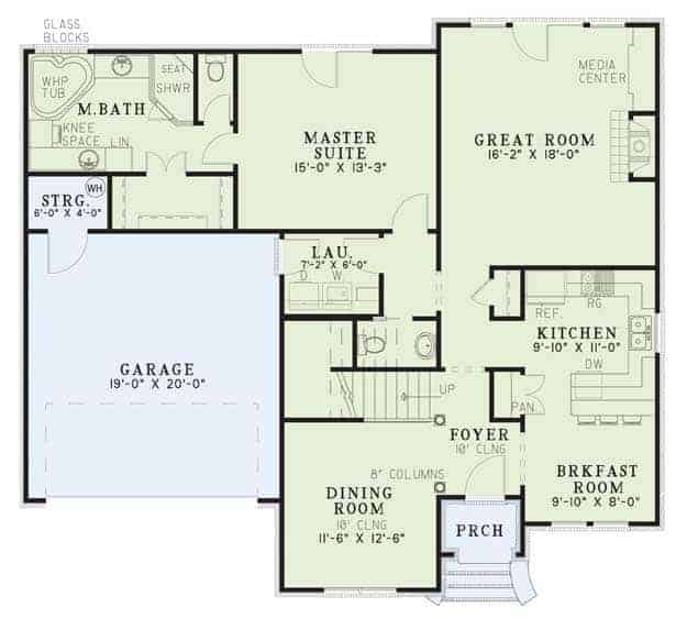 Floor Plan Main Level of European Plan #153-1875