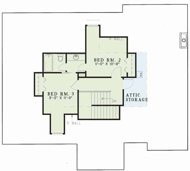 Floor Plan Upper Level of European Plan #153-1875
