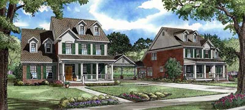 Front elevation of Duplex/Multi-Unit home (ThePlanCollection: House Plan #153-1884)