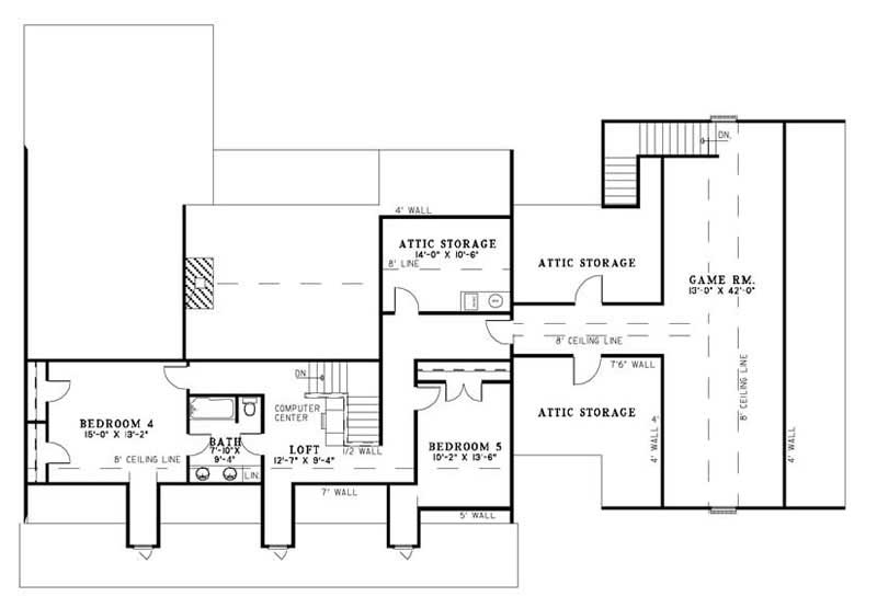 Floor Plan Second Story of Cape Cod Plan #153-1889