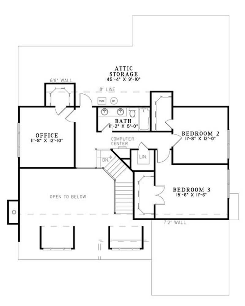 Floor Plan Second Story of Cape Cod Plan #153-1894