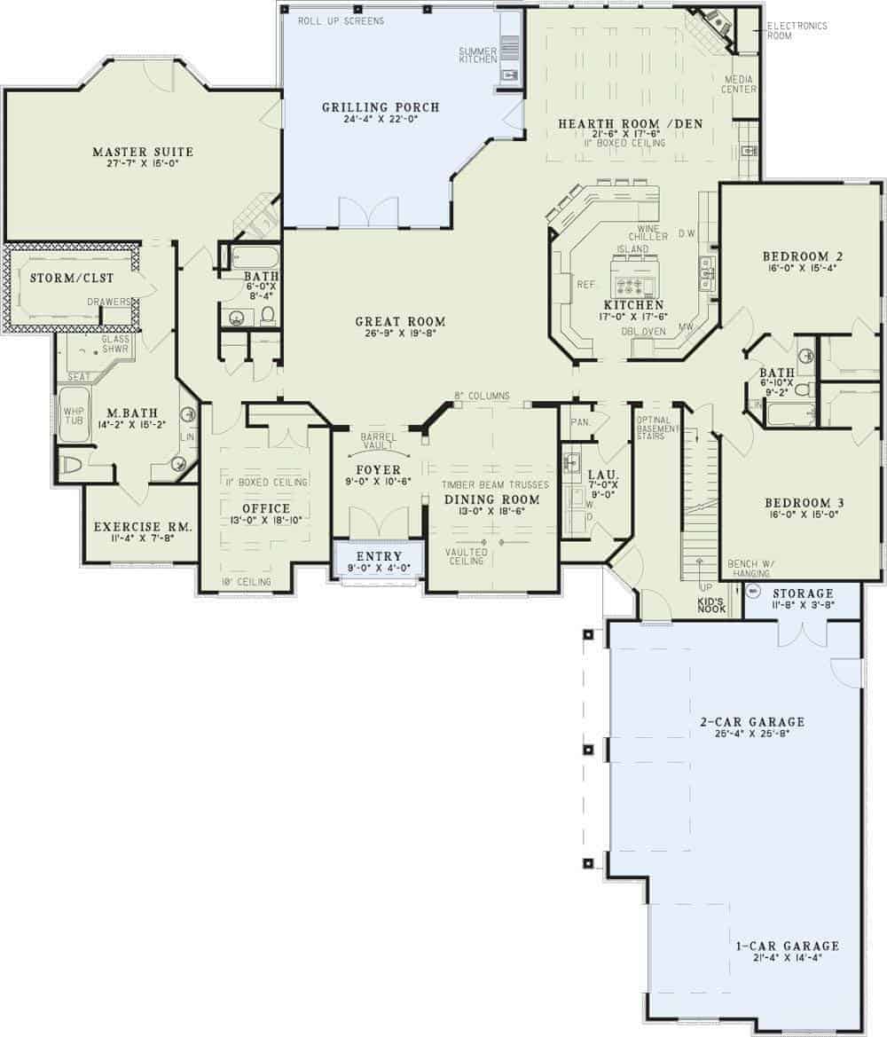 Floor Plan Main Level of European Plan #153-1897