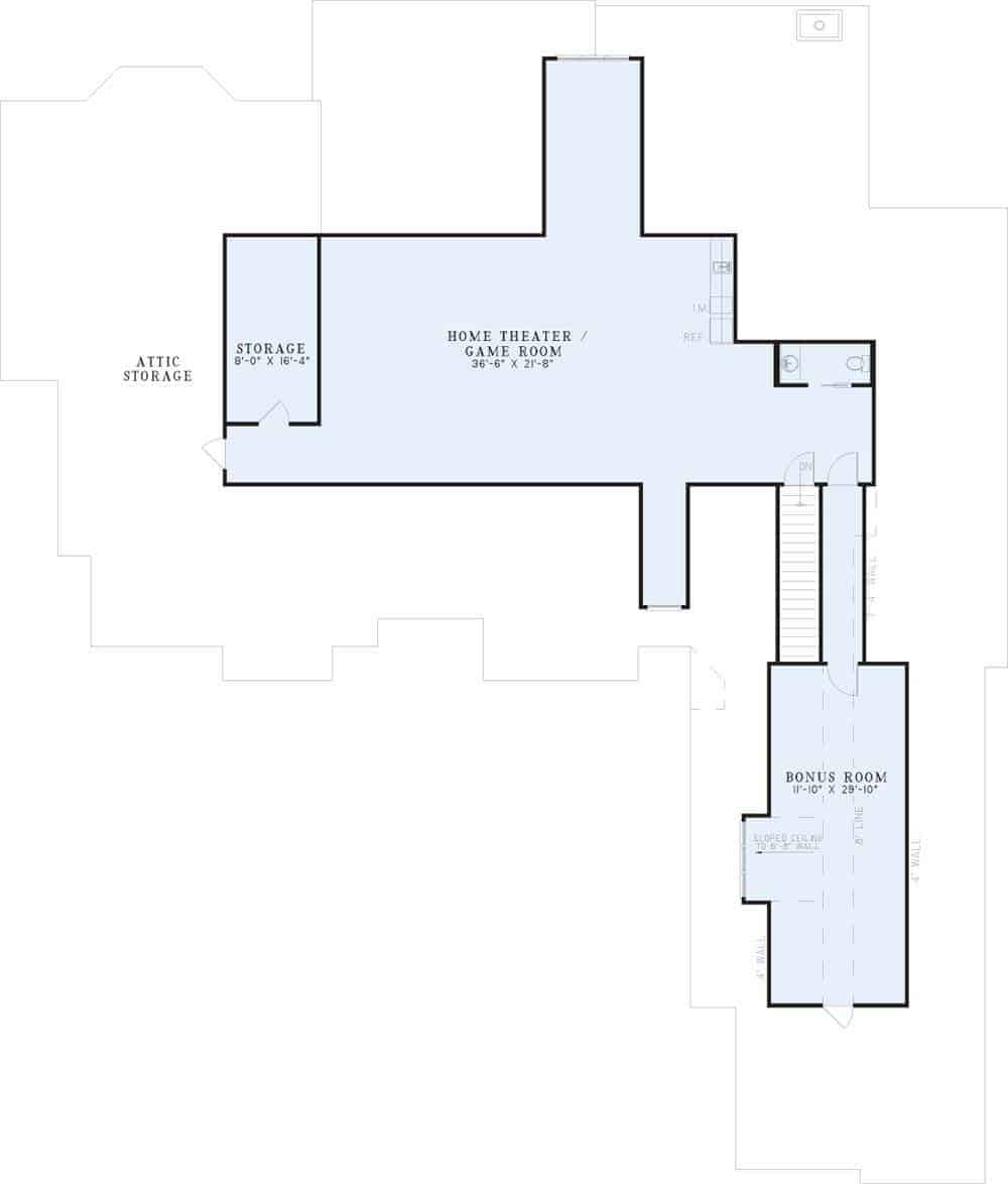 Floor Plan Upper Level of European Plan #153-1897