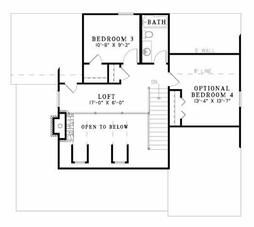 Floor Plan Second Story of Coastal Plan #153-1899