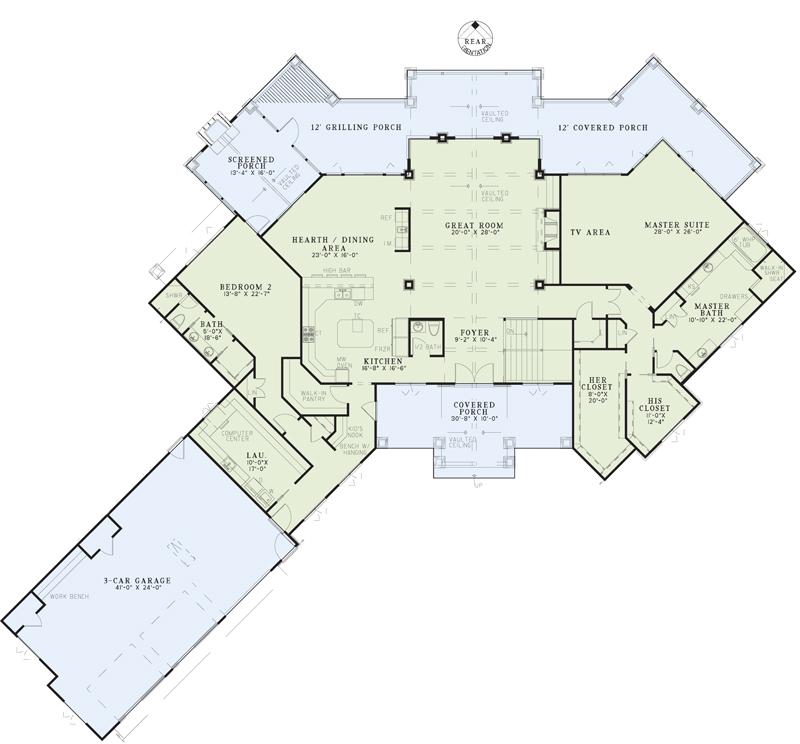 Floor Plan First Story of Country Plan #153-1904