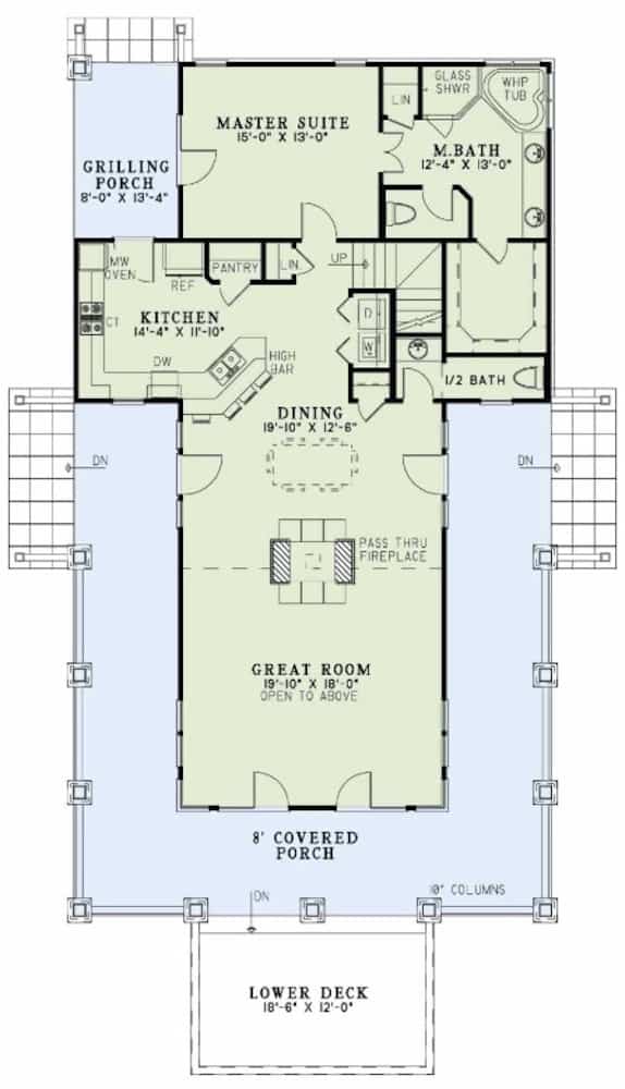 Floor Plan Main Level of Vacation Homes Plan #153-1910