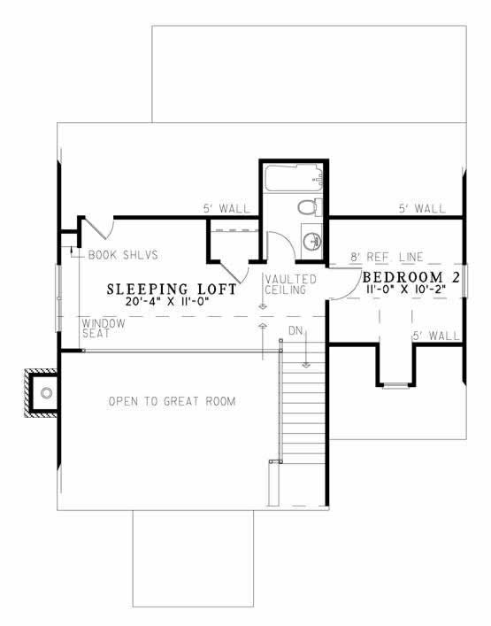 Floor Plan Second Story of Cape Cod Plan #153-1911
