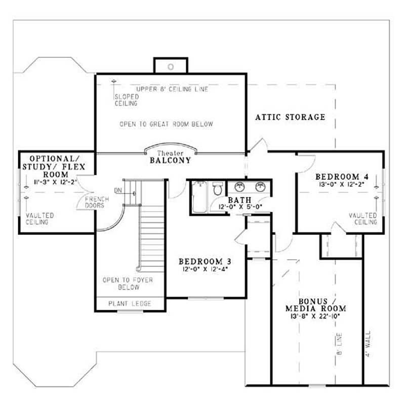 Floor Plan Second Story of Craftsman Plan #153-1912