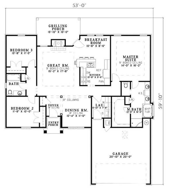 Floor Plan First Story of Small House Plans #153-1919