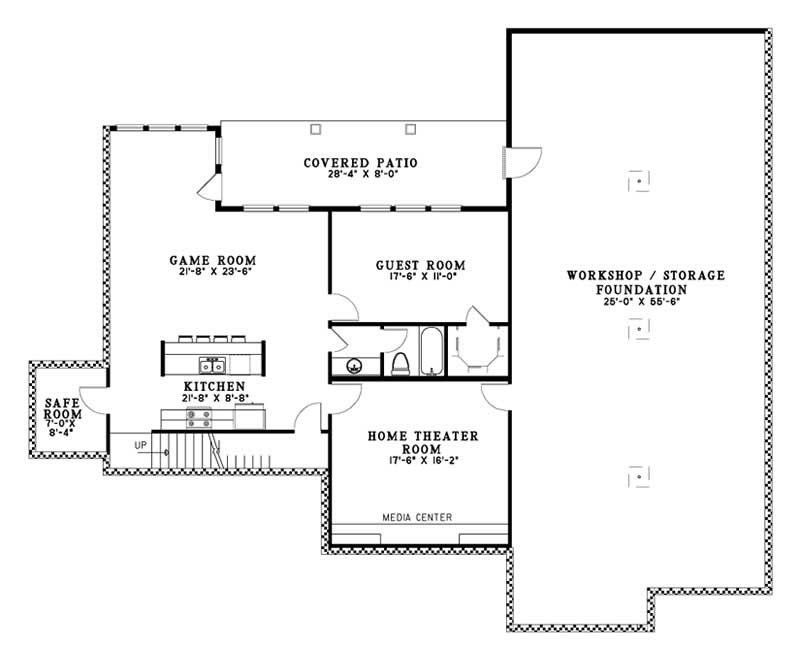 Floor Plan Basement of European Plan #153-1927