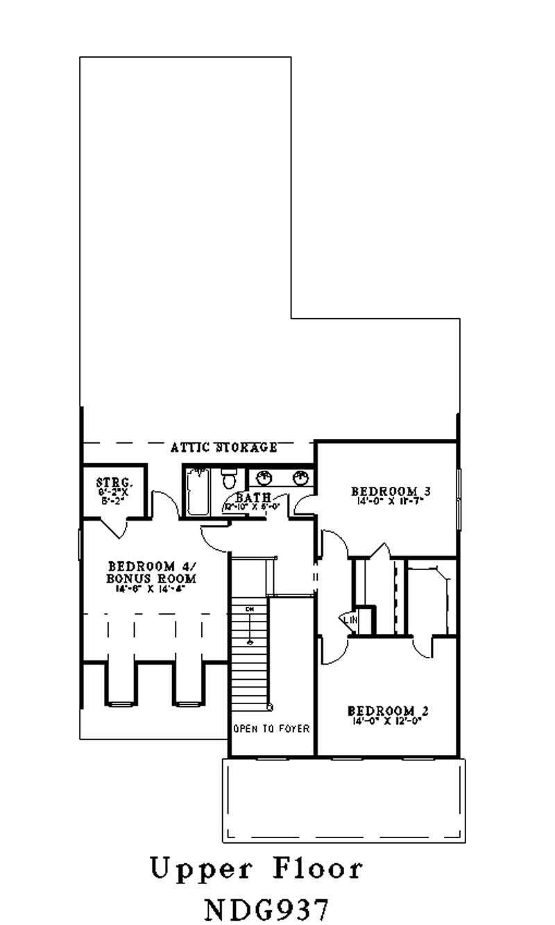 Floor Plan Second Story of Colonial Plan #153-1930