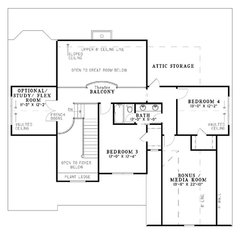 Floor Plan Second Story of Craftsman Plan #153-1934