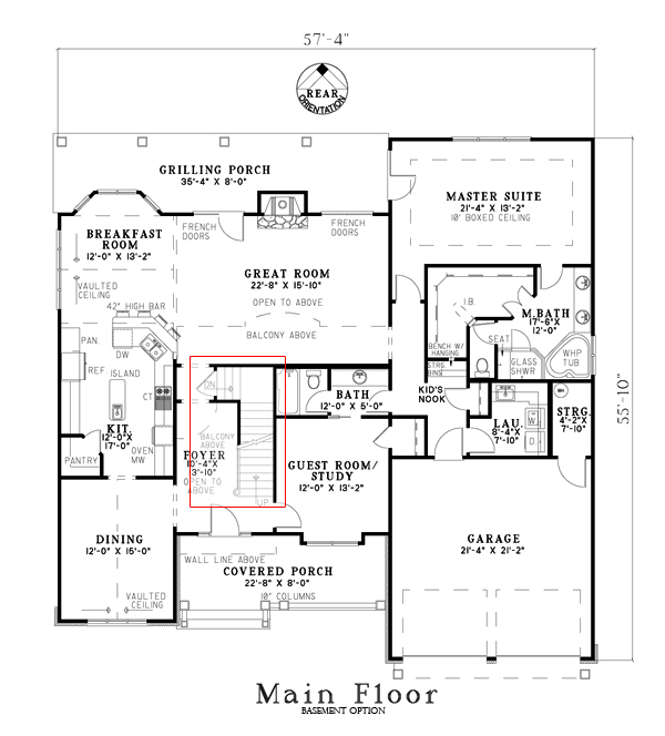 Floor Plan First Story of Craftsman Plan #153-1934