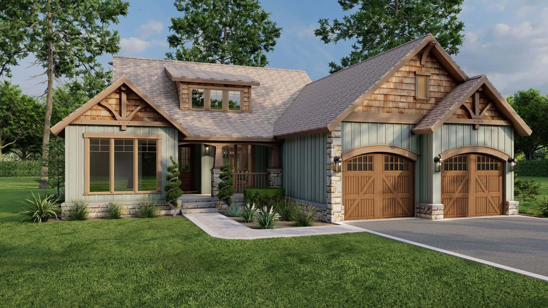 Front elevation of Craftsman home (ThePlanCollection: House Plan #153-1935)