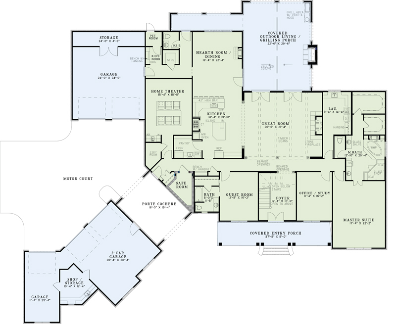 Floor Plan First Story of Country Plan #153-1942