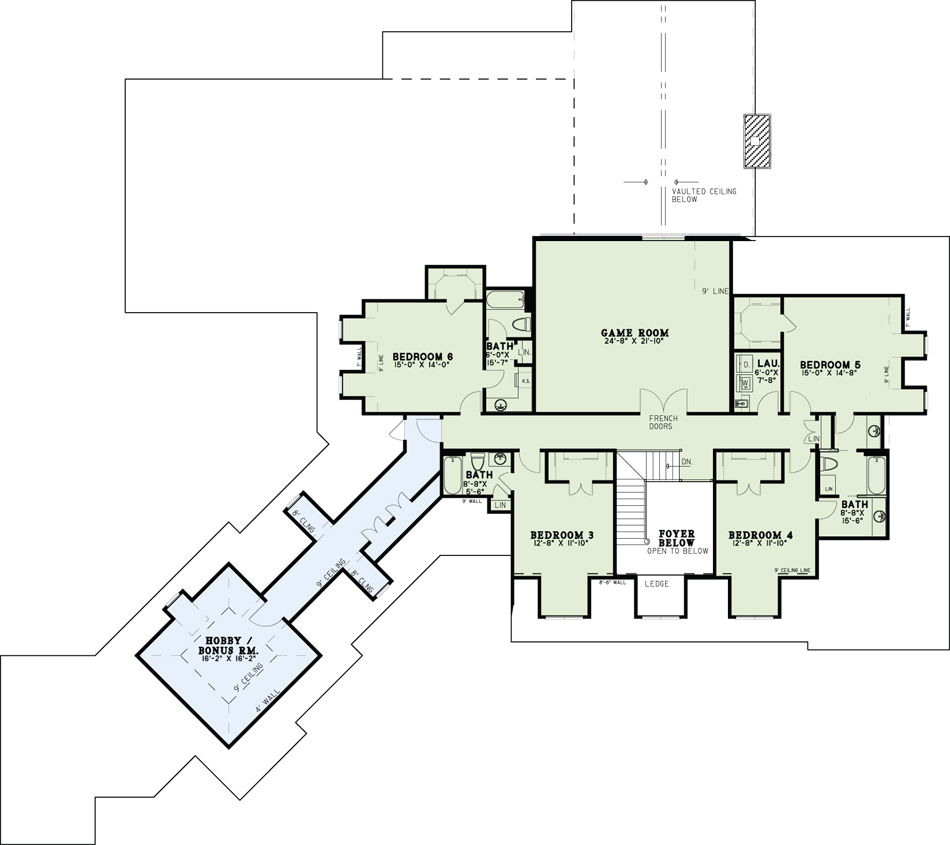 Floor Plan Second Story of Country Plan #153-1942