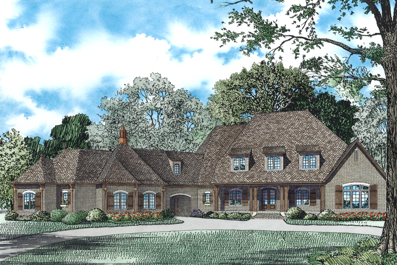 The Plan Collection: Front Elevation of French Country House # 153-1942