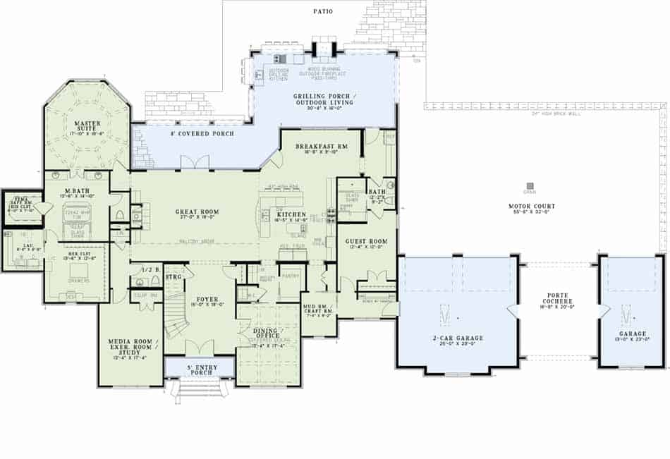 Floor Plan First Story of Luxury Plan #153-1944