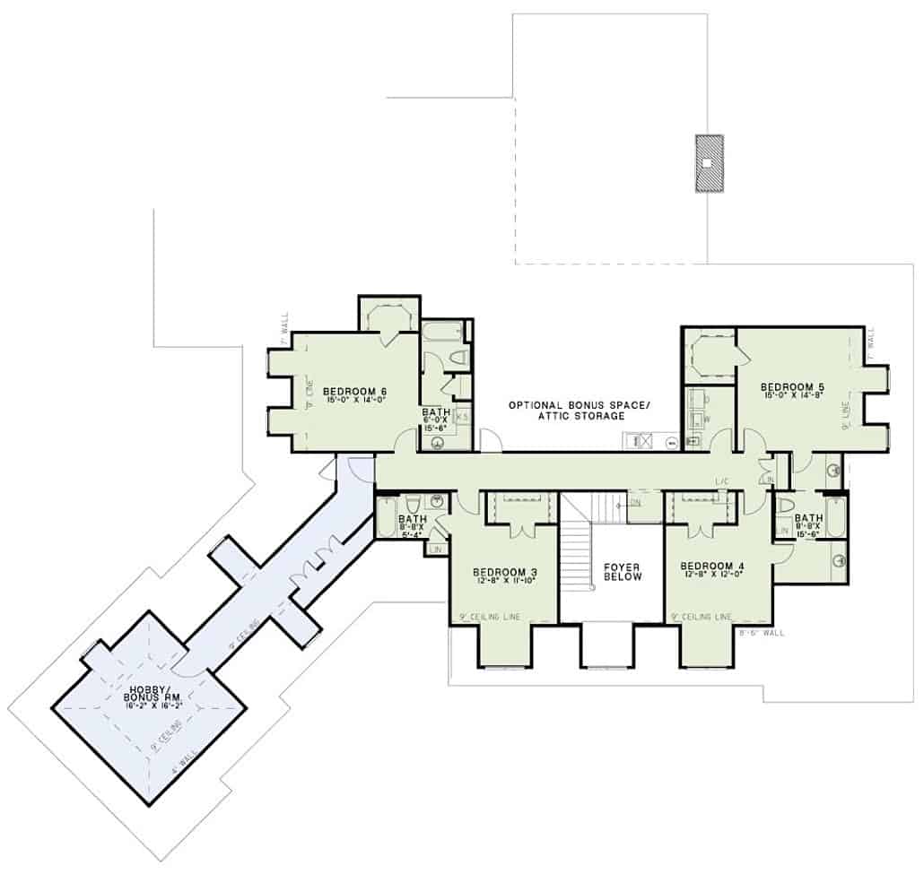Floor Plan Upper Level of Luxury Plan #153-1945