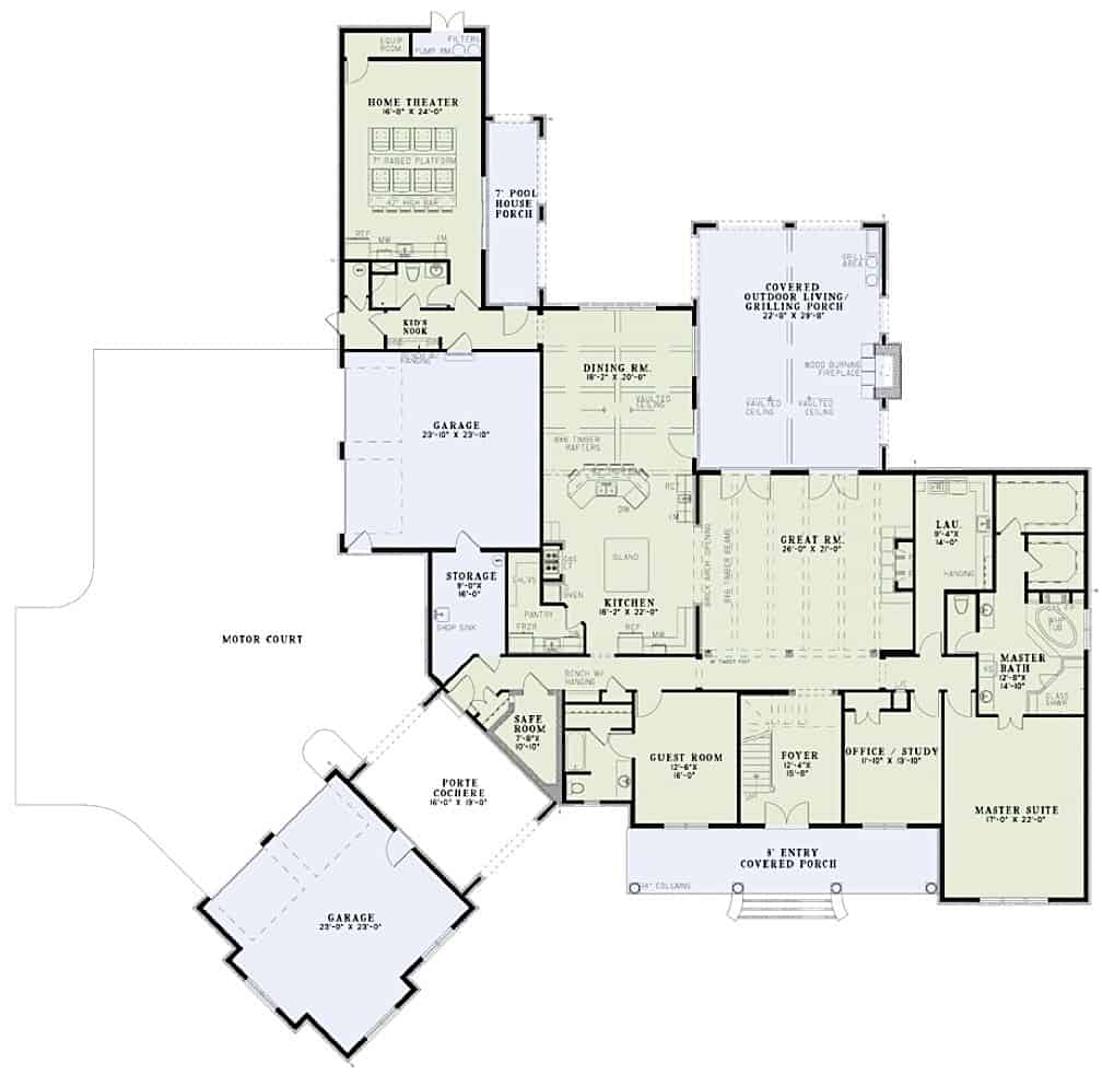 Floor Plan Main Level of Luxury Plan #153-1945