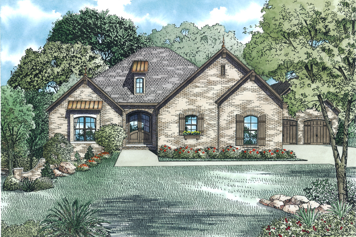 The Plan Collection: Front Elevation of European Country House # 153-1947