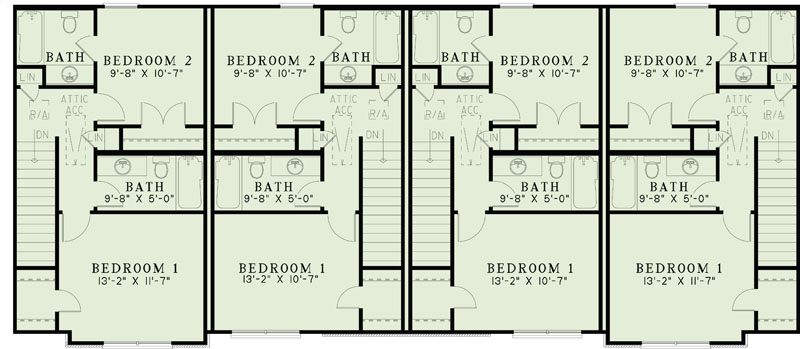 Floor Plan Second Story of Multi-Unit Plan #153-1948