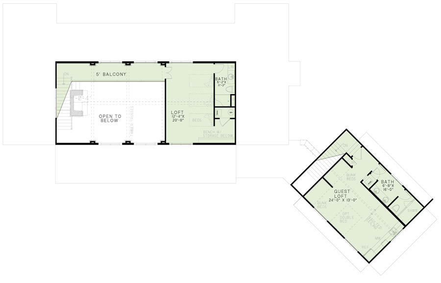 Floor Plan Second Story of Craftsman Plan #153-1951