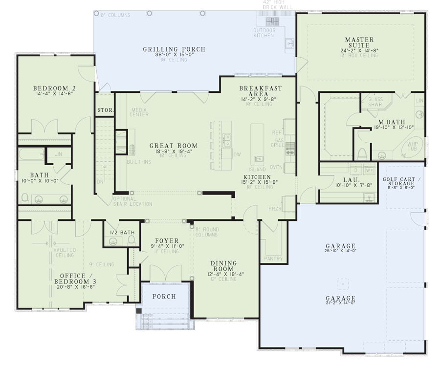 Floor Plan First Story of Ranch Plan #153-1953