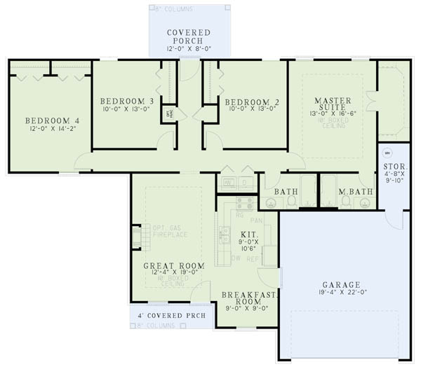 Floor Plan First Story of Ranch Plan #153-1954