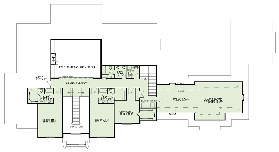 Floor Plan Second Story of Luxury Plan #153-1975