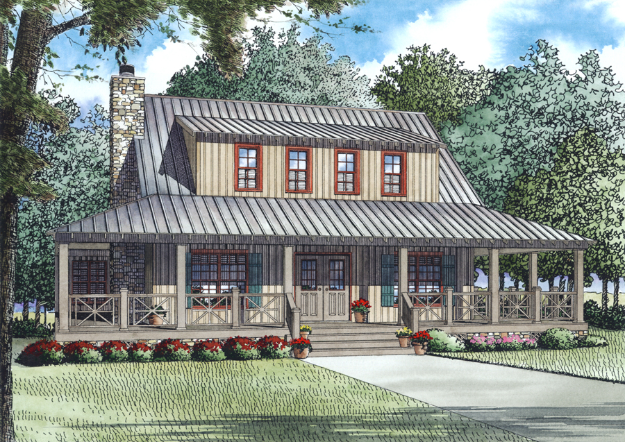 Front Elevation of this Farmhouse (#153-1976) at The Plan Collection.