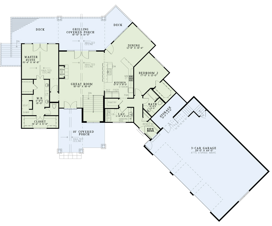 Floor Plan First Story of Craftsman Plan #153-1977