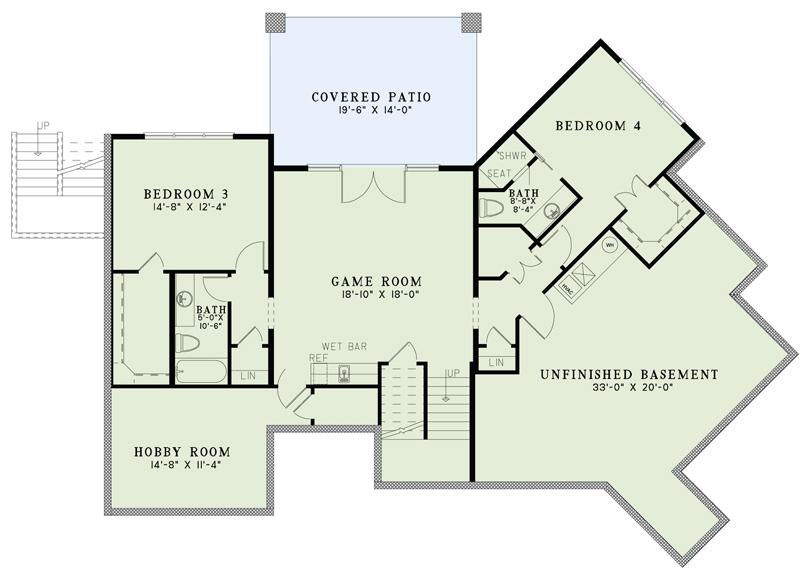 Floor Plan Basement of Craftsman Plan #153-1977
