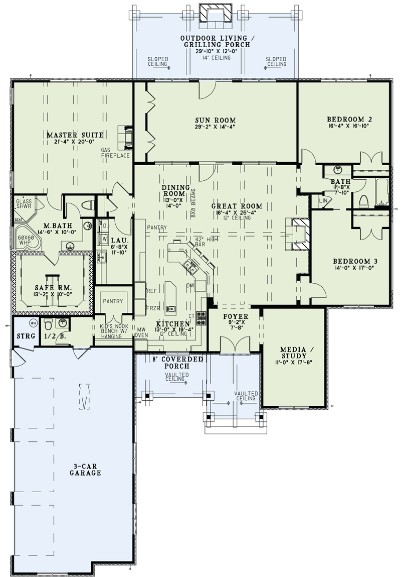 Floor Plan First Story of Ranch Plan #153-1978