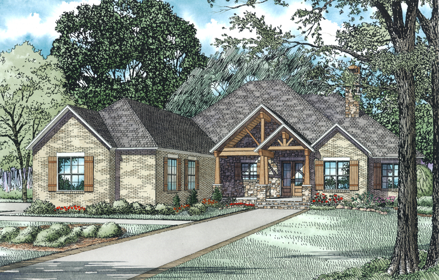Front Elevation of this Rustic Ranch House (#153-1978) at The Plan Collection.