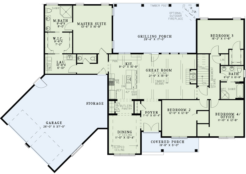 Floor Plan First Story of Ranch Plan #153-1979