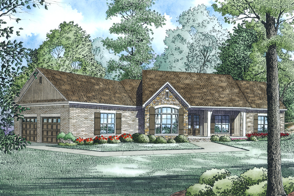 Front Elevation of this Ranch House (#153-1979) at The Plan Collection.