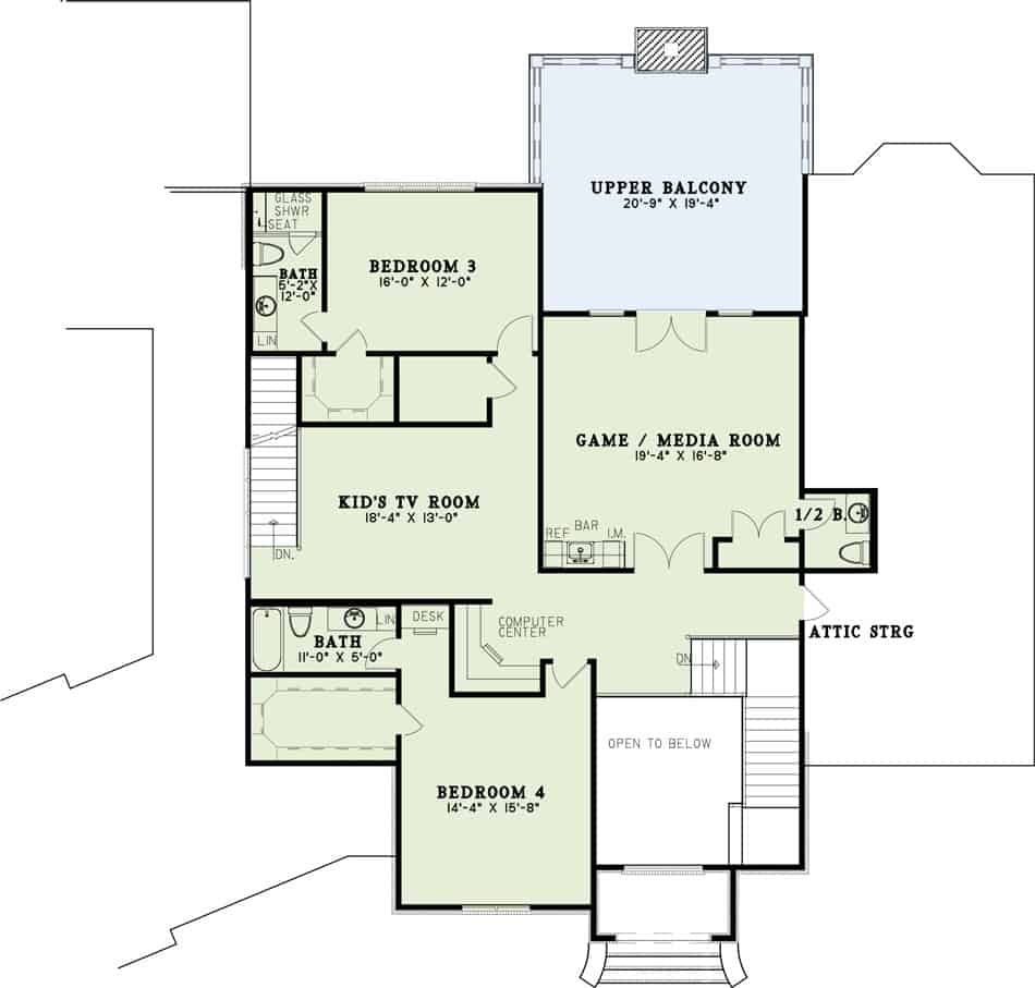 Floor Plan Second Story of Luxury Plan #153-1980