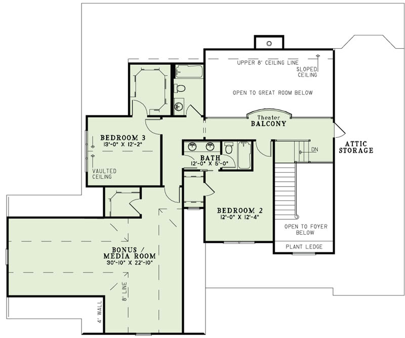 Floor Plan Second Story of Country Plan #153-1983