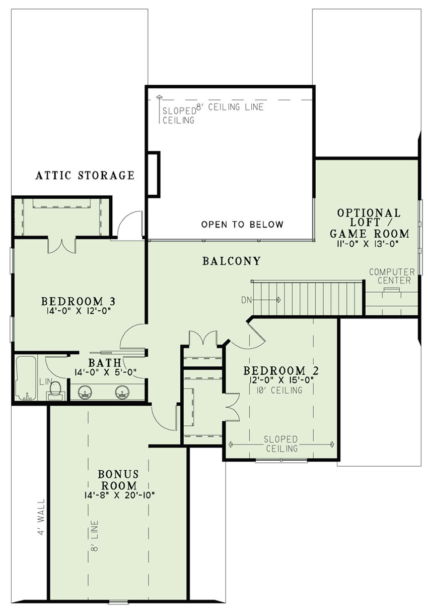 Floor Plan Second Story of European Plan #153-1985