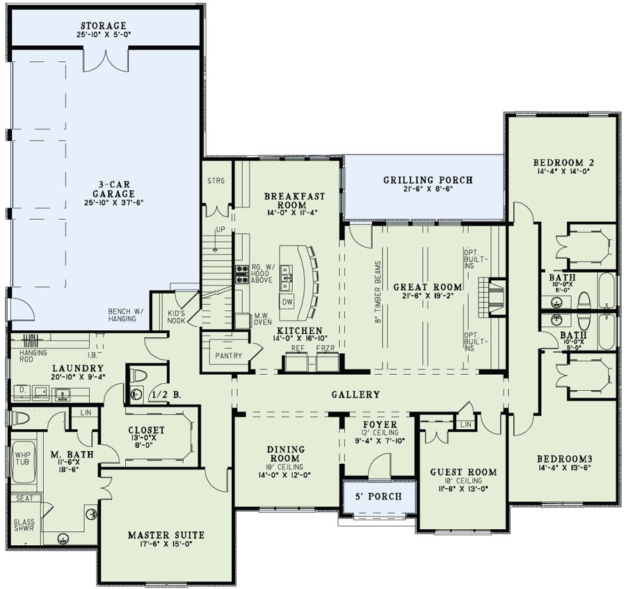 Floor Plan First Story of French Plan #153-1988