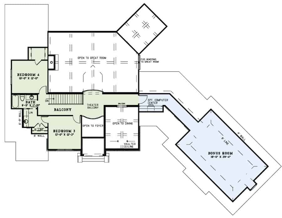 Floor Plan Second Story of Luxury Plan #153-1989