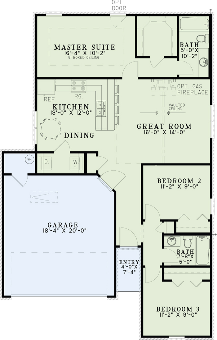 Floor Plan First Story of Ranch Plan #153-1994